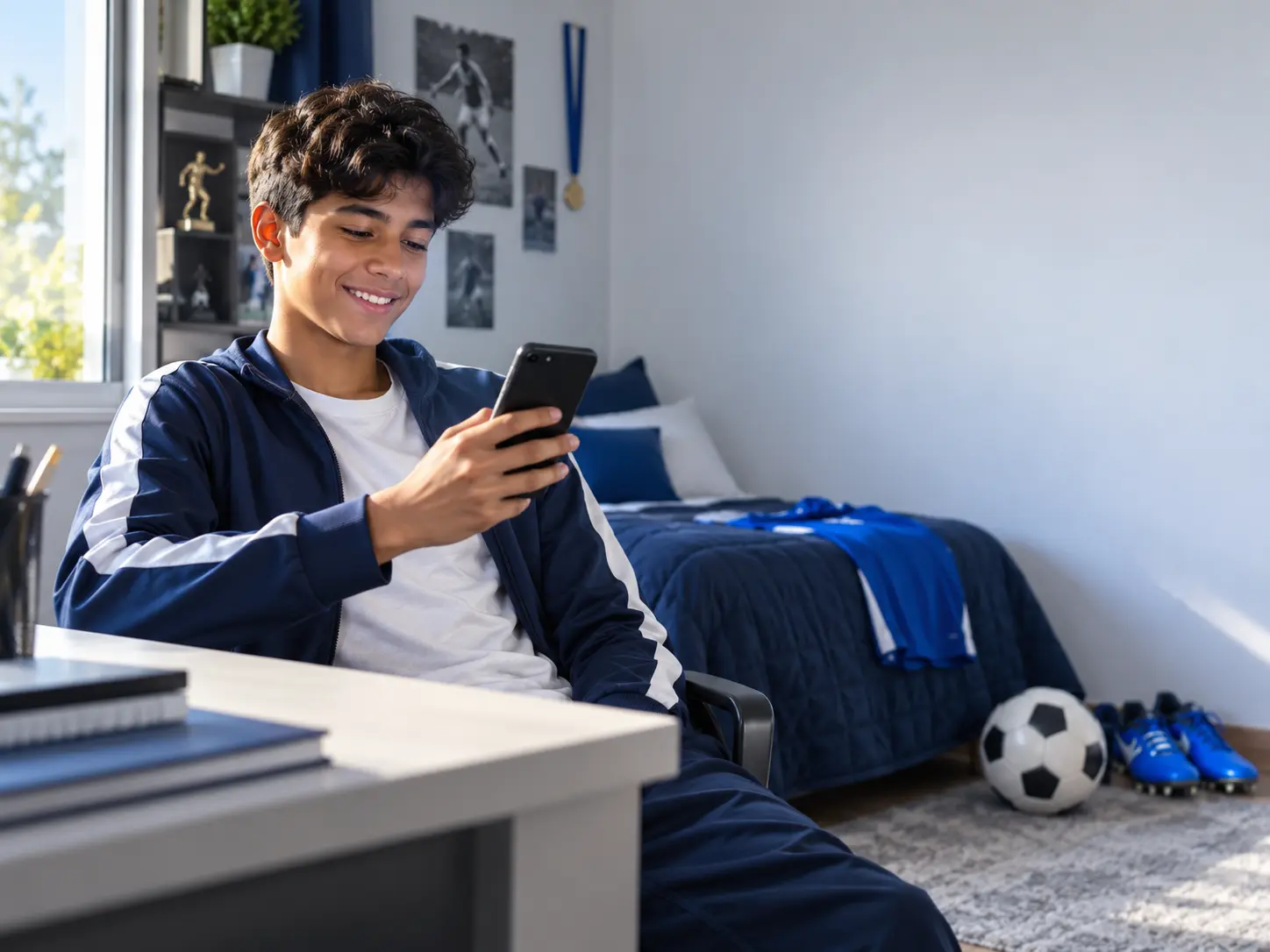 Alumno de academia deportiva consultando sus resultados desde su habitación