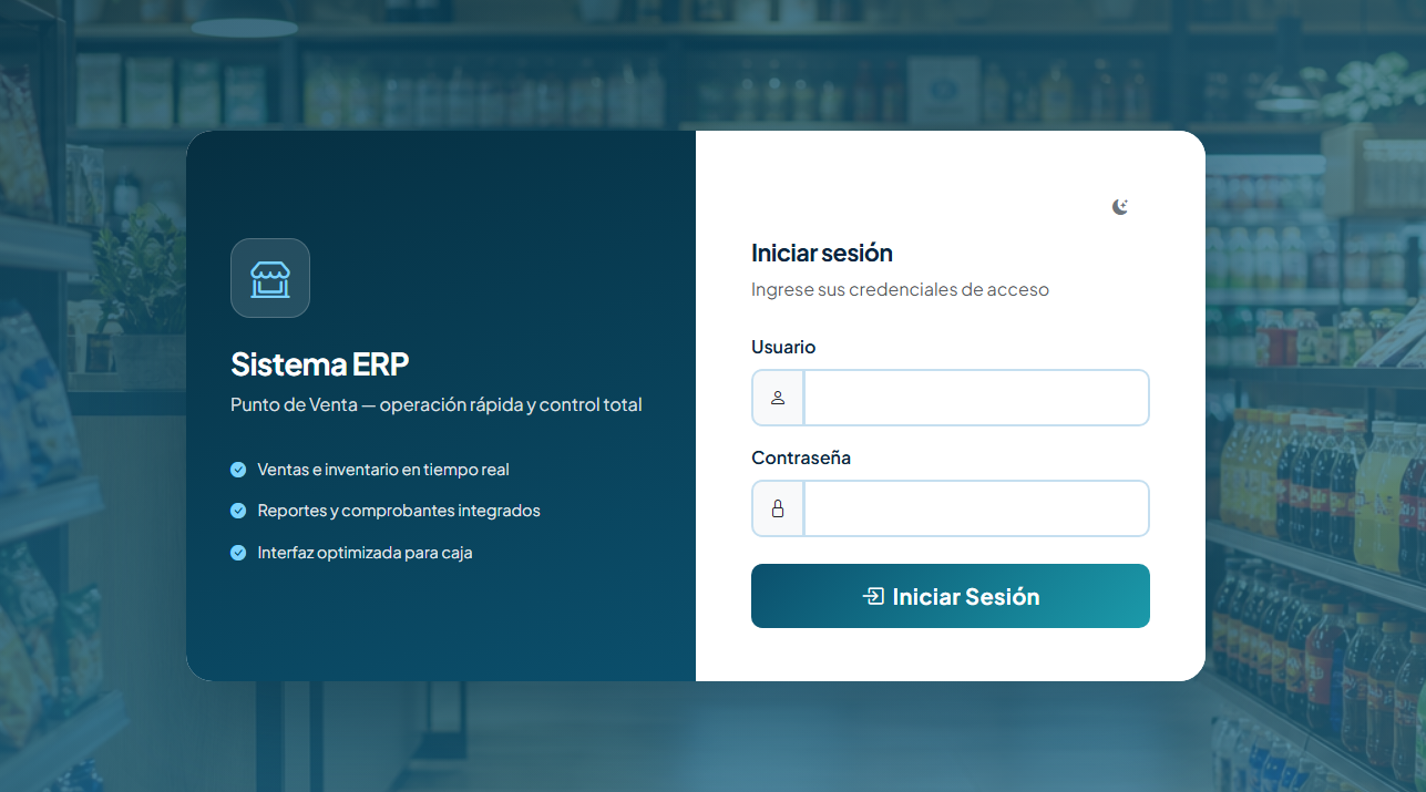 Primer acceso al sistema ERP de minimarket