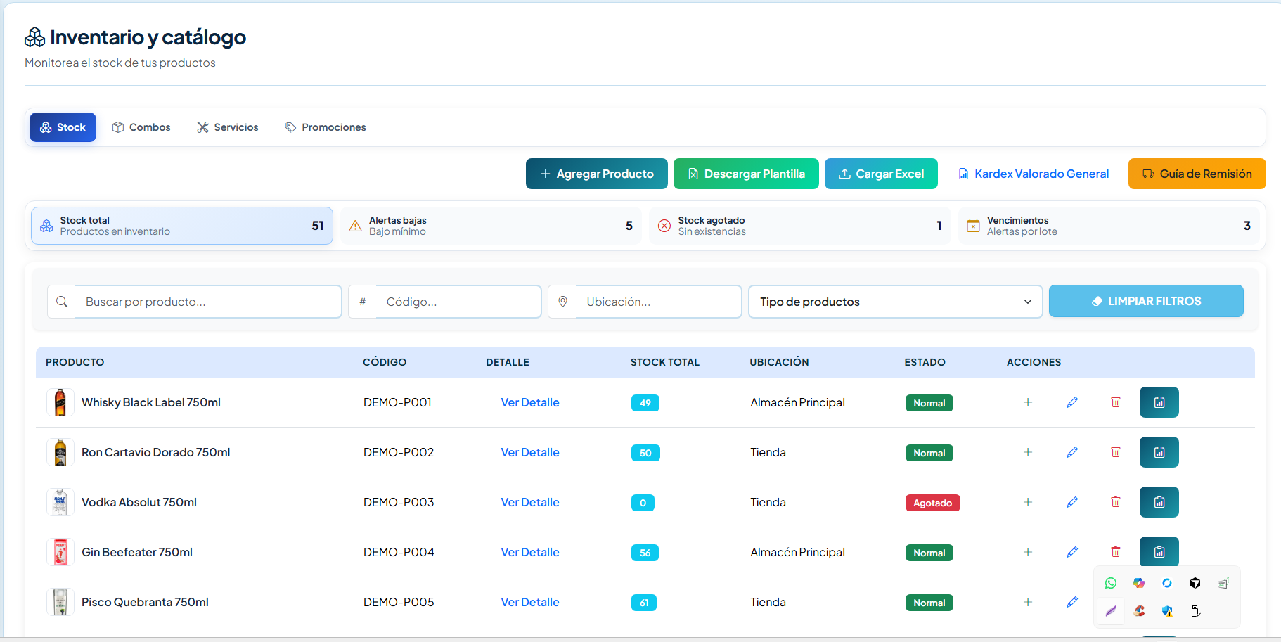Inventario y catálogo del sistema para minimarket