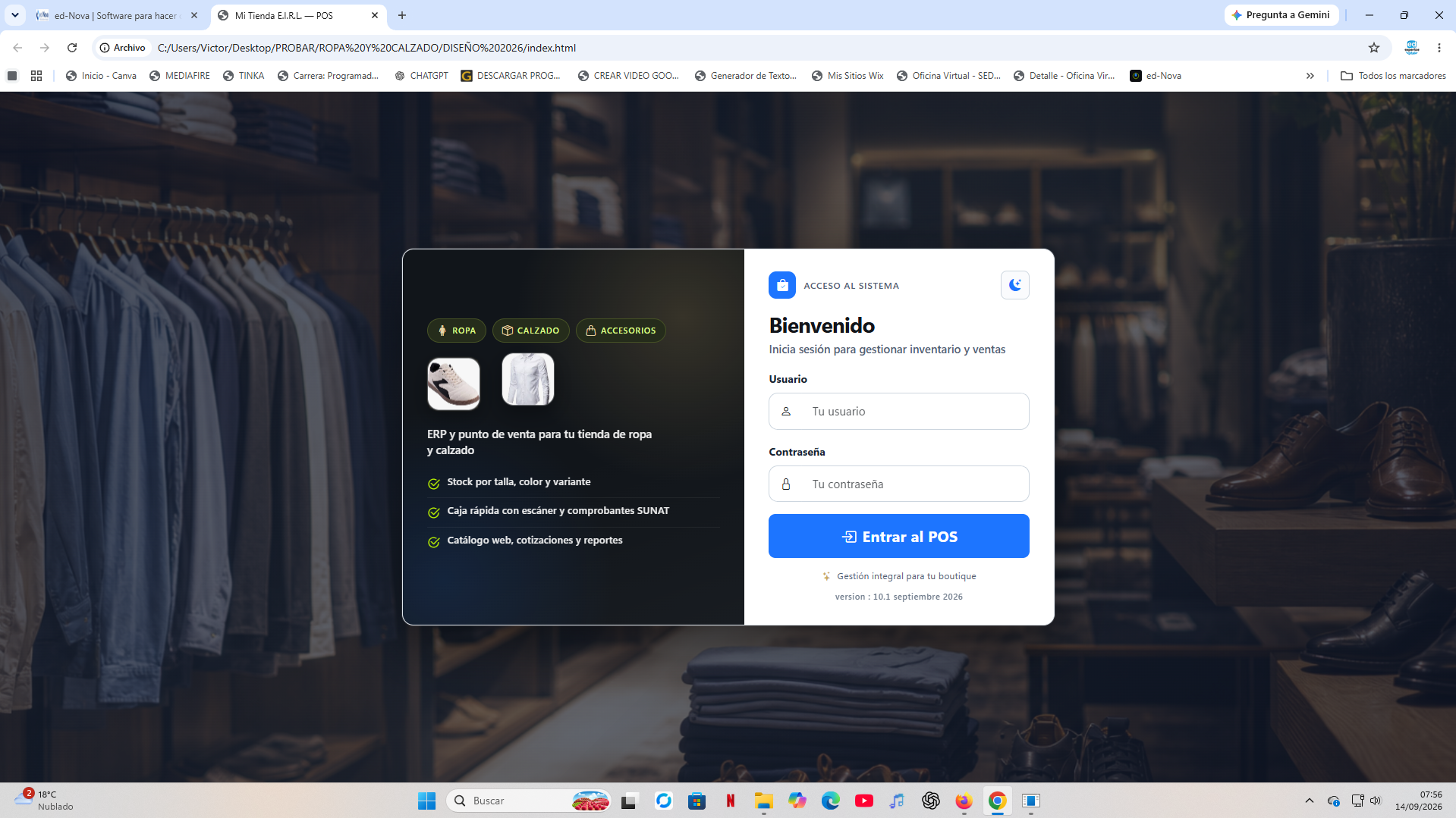 Acceso al sistema para ropa y calzado versión 10.1