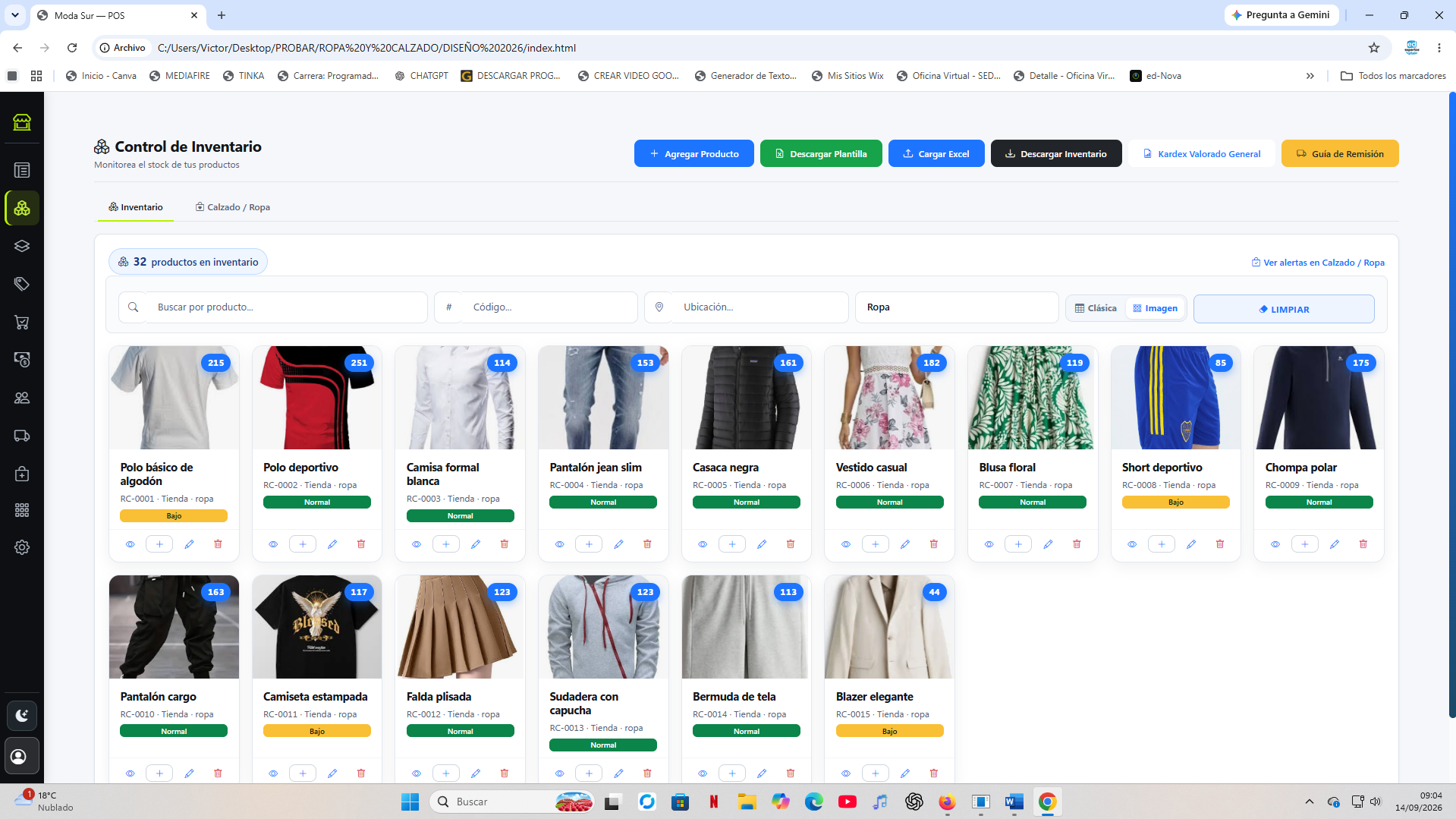Inventario visual de prendas de vestir